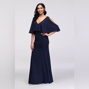 NWT Marina Size 6 Navy Blue Sleeveless Crepe Mermaid Gown V-neck & V-back